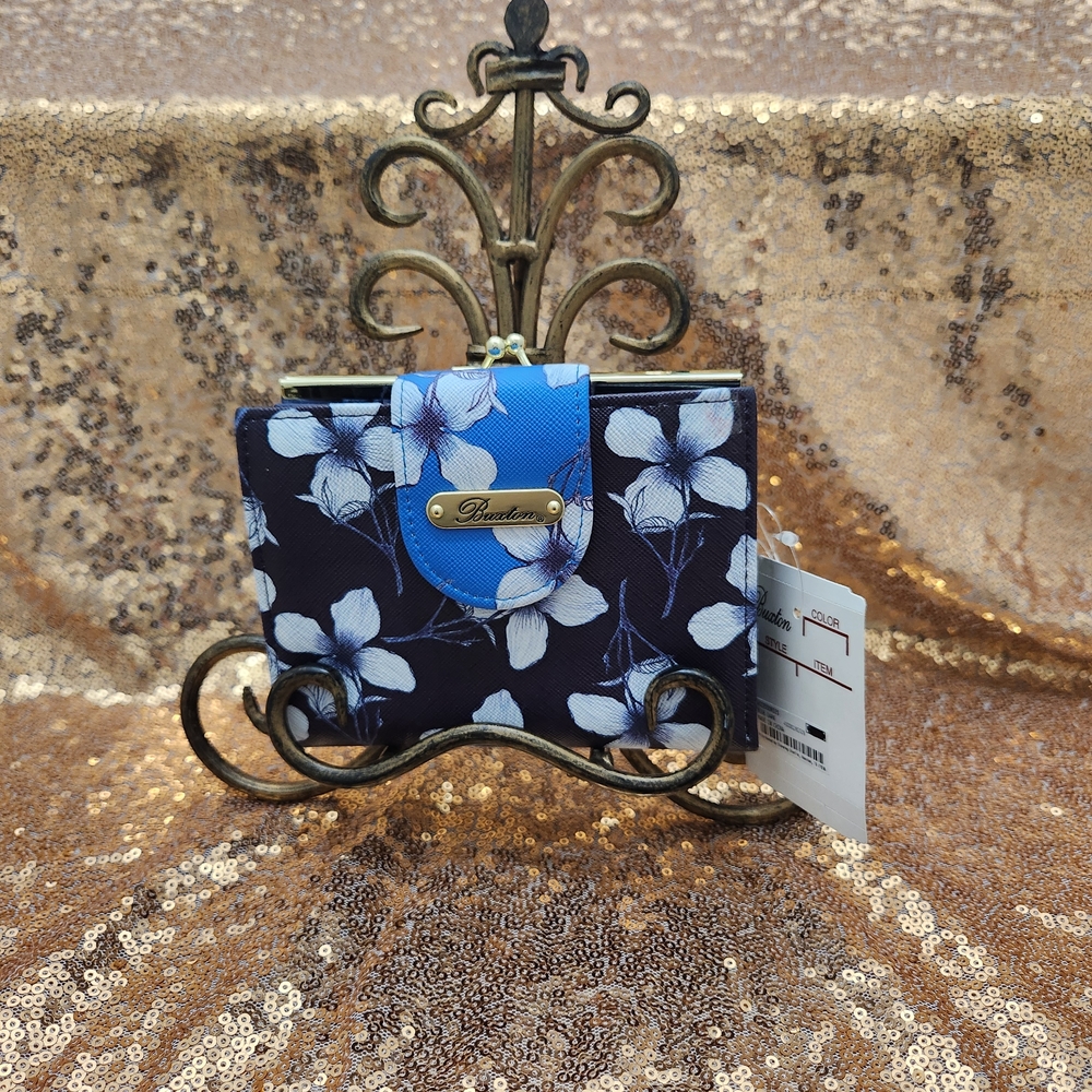 Buxton Blue Floral Kisslock Wallet